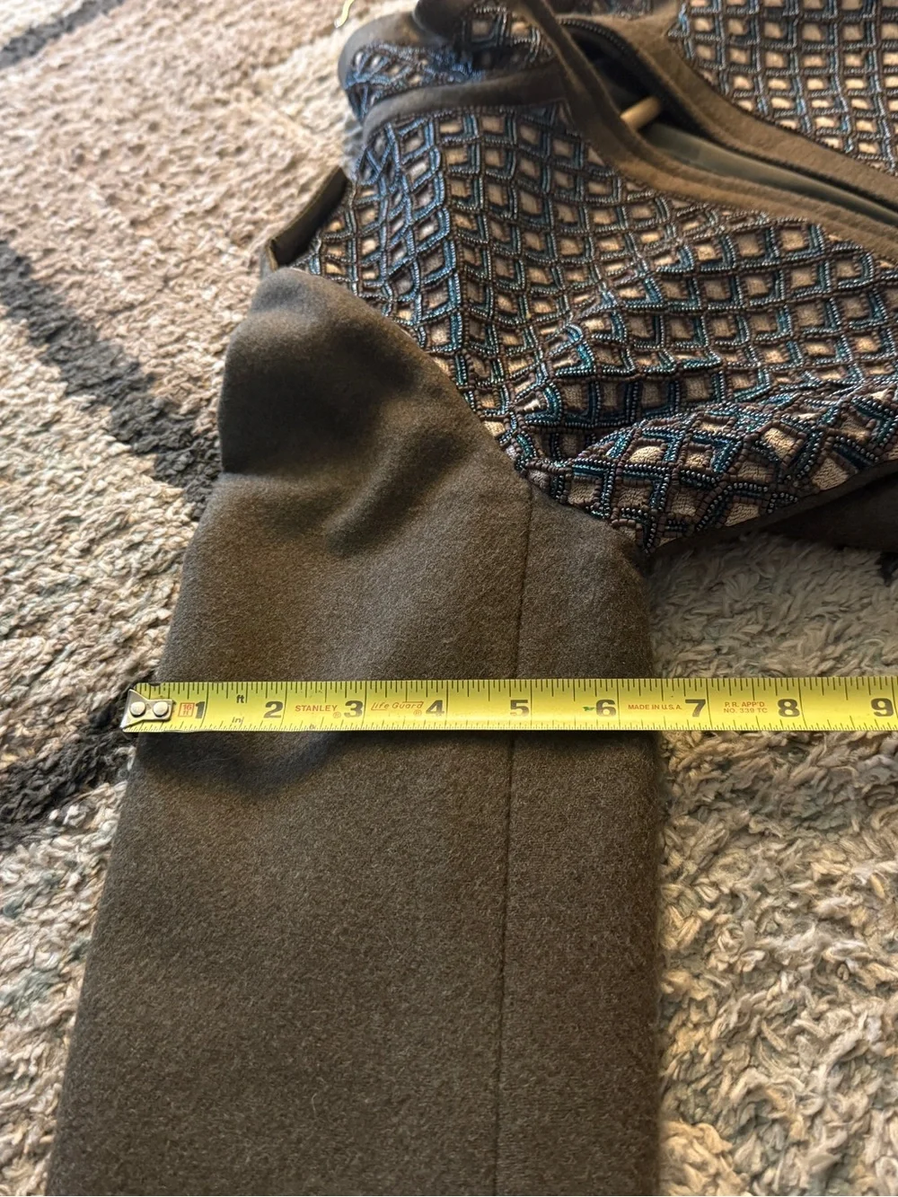 Tory Burch Olive Green Beaded Front Zip Military-Style Jacket